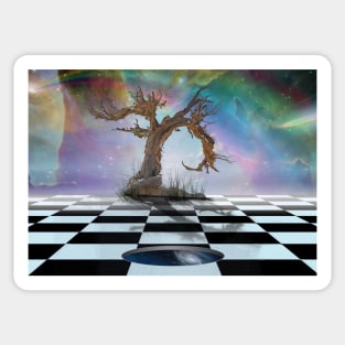 Old tree on chess board Sticker